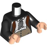 Visuel indicatif Rebrickable de Torse, Veste, Col rouge foncé, Chemise blanche, Cravate gris bleuté foncé, T-chemise noir imprimé, bras noirs, mains nougat clair (Torso, Jacket, Dark Red Collar, White Shirt, Dark Bluish Grey Tie, Dark Tan Undershirt Print, Black Arms, Light Nougat Hands)