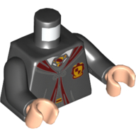 Visuel indicatif Rebrickable de Torse, robe, fermoir, pull gris bleuté foncé, motif imprimé crête gryffondor, bras noirs, mains nougat clair (Torso, Robe, Clasp, Dark Bluish Gray Sweater, Gryffindor Crest Print, Black Arms, Light Nougat Hands)