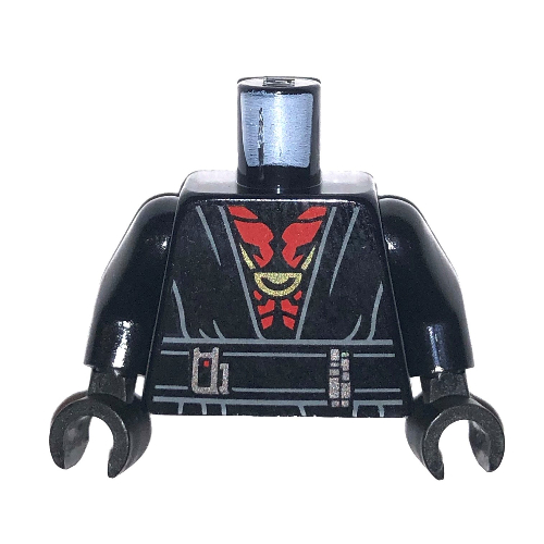Visuel indicatif Rebrickable de Torse, robe, Poitrine rouge imprimé, bras et mains noirs (Torso, Robe, Red Chest Print, Black Arms and Hands)