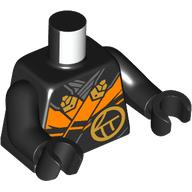 Visuel indicatif Rebrickable de Torse, robe, Orange Panneaux, Or Décorations motif imprimé, bras et mains noirs (Torso, Robe, Orange Panels, Gold Decorations Print, Black Arms and Hands)