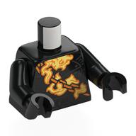 Visuel indicatif Rebrickable de Torse, chaînes en or, orange et jaune Flammes motif imprimé, bras et mains noirs (Torso, Gold Chains, Orange and Yellow Flames Print, Black Arms and Hands)