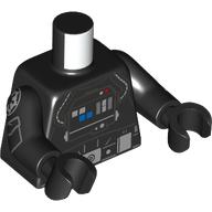Torse, costume de pilote de TIE de vol avec panneau de commande, tubes, boucle de ceinture argentée motif imprimé, bras et mains noirs (Torso, Flight TIE Pilot Suit with Control Panel, Tubes, Silver Belt Buckle Print, Black Arms and Hands)