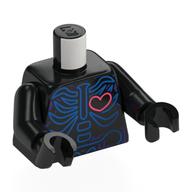 Torse, squelette bleu, motif imprimé cœur de corail, bras et mains noirs (Torso, Blue Skeleton, Coral Heart Print, Black Arms and Hands)