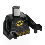 Visuel indicatif Rebrickable de Torse, noir Batman logo sur fond jaune, muscles, or utilitaire ceinture motif imprimé, bras et mains noirs (Torso, Black Batman Logo on Yellow Background, Muscles, Gold Utility Belt Print, Black Arms and Hands)