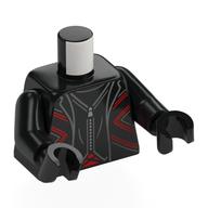 Torse, veste, fermeture éclair argent, motif imprimé lignes métal rouge/argent, bras et mains noirs (Torso, Jacket, Silver Zipper, Metal Red/Silver Lines Print, Black Arms and Hands)