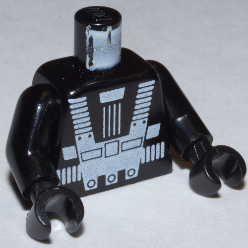 Torse, Costume de l'espace, Blacktron I motif imprimé, bras et mains noirs (Torso, Space Suit, Blacktron I Print, Black Arms and Hands)