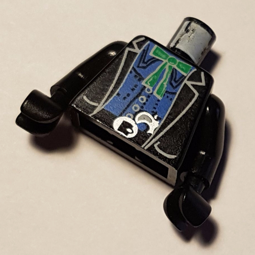 Torse, veste avec sous-vêtement bleu, arc vert, pistolet dans la ceinture motif imprimé (Bandit), bras et mains noirs (Torso, Jacket with Blue Undershirt, Green Bow, Gun in Belt Print (Bandit), Black Arms and Hands)