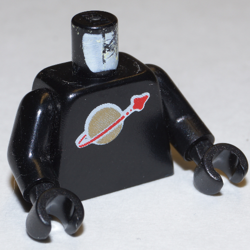 Visuel indicatif Rebrickable de Torse, espace classique logo motif imprimé, bras et mains noirs (Torso, Classic Space Logo Print, Black Arms and Hands)