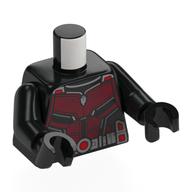 Visuel indicatif Rebrickable de Torse, armure en maille rouge foncé, motif imprimé ceinture argentée, bras et mains noirs (Torso, Dark Red Mesh Armor, Silver Belt Print, Black Arms and Hands)