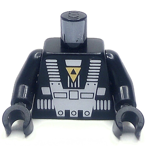 Visuel indicatif Rebrickable de Torse, réédition Blacktron classique, costume espace blanc, Triangle or, bras et mains noirs (Torso, Classic Blacktron Re-issue, White Space Suit, Gold Triangle, Black Arms and Hands)
