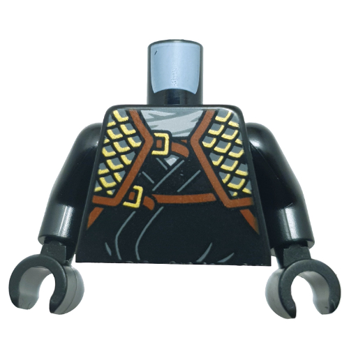 Torse, Ninja robe, or / sombre armure gris bleuté, bord brun rougeâtre, sangles motif imprimé, bras et mains noirs (Torso, Ninja Robe, Gold/Dark Bluish Grey Armor, Reddish Brown Trim, Straps Print, Black Arms and Hands)