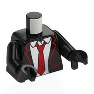 Torse, veste de costume, garniture rouge, cravate, motif : chemise blanche, bras et mains noirs (Torso, Suit Jacket, Red Trim, Tie, White Shirt Print, Black Arms and Hands)