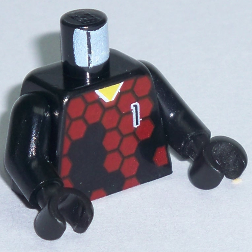 Torse, Football Gardien de but hexagones rouges et motif imprimé '1', bras et mains noirs (Torso, Soccer Goalie Red Hexagons and '1' Print, Black Arms and Hands)