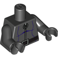 Visuel indicatif Rebrickable de Torse, lignes violet foncé, tirette de fermeture à glissière anneau, gris 3-cord ceinture motif imprimé, bras et mains noirs (Torso, Dark Purple Lines, Ring Zipper Pull, Gray 3-Cord Belt Print, Black Arms and Hands)