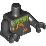 Torse, veste avec agents logo méchant et revers orange et boucle et motif imprimé slime vert (dr d. zaster), bras et mains noirs (Torso, Jacket with Agents Villain Logo and Orange Lapels and Buckle and Green Slime Print (Dr D. Zaster), Black Arms and Hands)