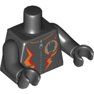 Torse, veste avec agents logo méchant et motif imprimé de rayures orange, bras et mains noirs (Torso, Jacket with Agents Villain Logo and Orange Stripes Print, Black Arms and Hands)