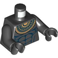 Visuel indicatif Rebrickable de Torse, poitrine nue avec contour des muscles et collier en or motif imprimé (garde anubis), bras et mains noirs (Torso, Bare Chest with Muscles Outline and Gold Necklace Print (Anubis Guard), Black Arms and Hands)