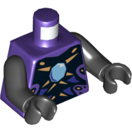 Visuel indicatif Rebrickable de Torse, serpent avec gemme bleu clair et noir et or échelles motif imprimé (Pythor), bras et mains noirs (Torso, Snake with Light Blue Gem and Black and Gold Scales Print (Pythor), Black Arms and Hands)
