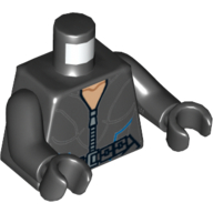Visuel indicatif Rebrickable de Torse, costume zippé argenté avec ceinture, boucle et motif imprimé lignes bleues, bras et mains noirs (Torso, Silver Zippered Suit with Belt, Buckle and Blue Lines Print, Black Arms and Hands)