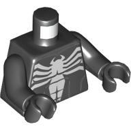 Torse, muscles, venin blanc logo imprimé, bras noirs, mains noires (Torso, Muscles, White Venom Logo Print, Black Arms, Black Hands)