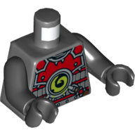 Torse, armure, rouge avec motif imprimé de médaillon de tourbillon de vert citron, bras et mains noirs (Torso, Armour, Red with Lime Swirl Medallion Print, Black Arms and Hands)