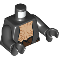 Visuel indicatif Rebrickable de Torse, veste, poitrine nue et ceinture marron foncé motif imprimé, bras et mains noirs (Torso, Jacket, Bare Chest and Dark Brown Sash Print, Black Arms and Hands)