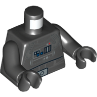 Visuel indicatif Rebrickable de Torse, combinaison de vol avec panneau de commande, tubes, motif imprimé boucle de ceinture argentée (fiche pilote), bras et mains noirs (Torso, Flight Suit with Control Panel, Tubes, Silver Belt Buckle Print (TIE Pilot), Black Arms and Hands)