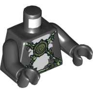 Visuel indicatif Rebrickable de Torse, fourrure de mouffette blanche avec ceinture de vignes et médaillon imprimé, bras et mains noirs (Torso, White Skunk Fur with Vines Belt and Medallion Print, Black Arms and Hands)