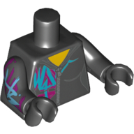 Torse, sweat à capuche, fermeture à glissière, violet et bleu marquages imprimés motif, les bras et les mains noires avec des marques violet et bleu sur le motif imprimé à droite (Torso, Hoodie, Zipper, Purple and Blue Markings Print, Black Arms and Hands with Purple and Blue Markings on Right Print)