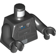 Visuel indicatif Rebrickable de Torse, combinaison de vol avec panneau de commande, tubes, boucle de ceinture argentée, motif imprimé à l'arrière (pilote de TIE, style dessin animé rebelle), bras et mains noirs (Torso, Flight Suit with Control Panel, Tubes, Silver Belt Buckle, Back Print (TIE Pilot, Rebels Cartoon Style), Black Arms and Hands)