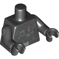 Visuel indicatif Rebrickable de Torse, combinaison de vol avec panneau de commande, tubes et motif imprimé à la ceinture (pilote de TIE), bras et mains noirs (Torso, Flight Suit with Control Panel, Tubes, and Belt Print (TIE Pilot), Black Arms and Hands)