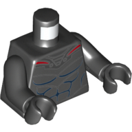 Visuel indicatif Rebrickable de Torse, armure argent et rouge avec motif imprimé muscles bleus (manta noir), bras et mains noirs (Torso, Armor Silver and Red with Blue Muscles Print (Black Manta), Black Arms and Hands)