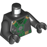 Visuel indicatif Rebrickable de Torse, robe avec harnais vert, sous-vêtement vert foncé, deux Kunai en motif imprimé ceinture, bras et mains noirs (Torso, Robes with Green Harness, Dark Green Undershirt, Two Kunai's in Belt Print, Black Arms and Hands)