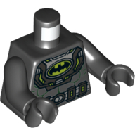 Torse, Batman logo en vert citron ovale avec gilet pare-balles et ceinture argentée motif imprimé, bras et mains noirs (Torso, Batman Logo in Lime Oval with Body Armor and Silver Belt Print, Black Arms and Hands)