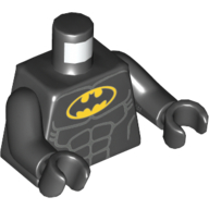Torse, Batman Logo en jaune ovale avec motif imprimé Muscles, bras et mains noirs (Torso, Batman Logo in Yellow Oval with Muscles Print, Black Arms and Hands)