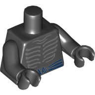 Visuel indicatif Rebrickable de Torse, côtes squelette gris et ceinture bleu foncé / ceinture à l'arrière motif imprimé, bras et mains noirs (Torso, Gray Skeleton Ribs and Dark Blue Waist Sash / Sash on Back Print, Black Arms and Hands)