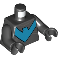 Visuel indicatif Rebrickable de Torse, corps, bleu 'V' logo faucon/aigle motif imprimé (aile de nuit), bras et mains noirs (Torso, Bodysuit, Blue 'V' Logo Falcon/Eagle Print (Nightwing), Black Arms and Hands)