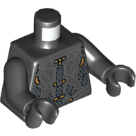 Visuel indicatif Rebrickable de Torse, armure, lignes gris foncé et orange lignes et taches motif imprimé, bras et mains noirs (Torso, Armor, Dark Bluish Gray Lines, and Orange Lines and Spots Print, Black Arms and Hands)