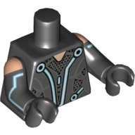 Visuel indicatif Rebrickable de Torse, combinaison avec des lignes blanches et bleu clair, nougat clair imprimé sur le cou, bras et mains noirs avec nougat clair imprimé sur les épaules (Torso, Jumpsuit with White and Light Blue Lines, Light Nougat Neck Print, Black Arms and Hands with Light Nougat Shoulders Print)