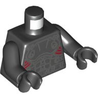 Visuel indicatif Rebrickable de Torse, armure avec lignes courbes rouges et motif imprimé ceinture, bras et mains noirs (Torso, Armor with Red Curved Lines and Belt Print, Black Arms and Hands)