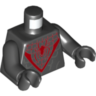 Torse, Muscles, Sangle rouge et motif imprimé Araignée, bras et mains noirs (Torso, Muscles, Red Webbing and Spider Print, Black Arms and Hands)