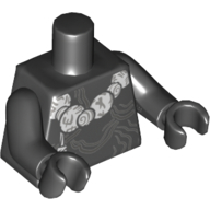 Torse, collier avec de grandes sphères blanches, Tribal Marquage imprimé, bras et mains noirs (Torso, Necklace with Large White Spheres, Tribal Marking Print, Black Arms and Hands)