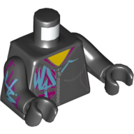 Visuel indicatif Rebrickable de Torse, sweat à capuche, azur / violet foncé graffiti wyldstyle, motif imprimé à glissière, bras et mains noirs (Torso, Hoodie, Azure/Dark Purple Graffiti WyldStyle, Zipper Print, Black Arms and Hands)