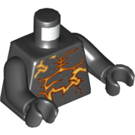 Visuel indicatif Rebrickable de Torse, orange et jaune motif imprimé, bras et mains noirs (Torso, Orange and Yellow Energy Lines Print, Black Arms and Hands)