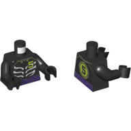 Visuel indicatif Rebrickable de Torse, Muscles, vert citron '5', motif : ceinture pourpre, bras et mains noirs (Torso, Muscles, Lime '5', Purple Belt Print, Black Arms and Hands)