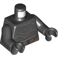 Visuel indicatif Rebrickable de Torse, droïde avec des plaques et des fils rouges, bleus et jaunes motif imprimé, bras et mains noirs (Torso, Droid with Plates and Red, Blue, and Yellow Wires Print, Black Arms and Hands)