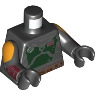 Torse, armure, poitrine vert foncé plaque, modèle imprimé ceinture utilitaire brun rougeâtre, bras et mains noirs avec motif imprimé orange clair et rouge foncé (Torso, Armor, Dark Green Chest Plate, Reddish Brown Utility Belt Print, Black Arms and Hands with Bright Light Orange and Dark Red Print)
