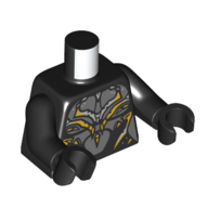 Visuel indicatif Rebrickable de Torse, gris bleuté foncé/gris bleuté clair/jaune armure Black Panther motif imprimé, bras et mains noirs (Torso, Dark Bluish Grey/Light Bluish Grey/Yellow Black Panther Armor Print, Black Arms and Hands)