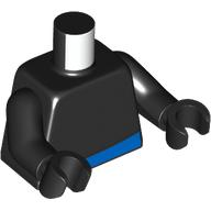 Visuel indicatif Rebrickable de Torse, motif : pantalon bleu, bras et mains noirs (Torso, Blue Pants Print, Black Arms and Hands)