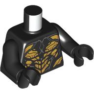 Torse, armure dorée, veines gris bleuté foncé imprimé, bras et mains noirs (Torso, Gold Armor, Dark Bluish Grey Veins Print, Black Arms and Hands)